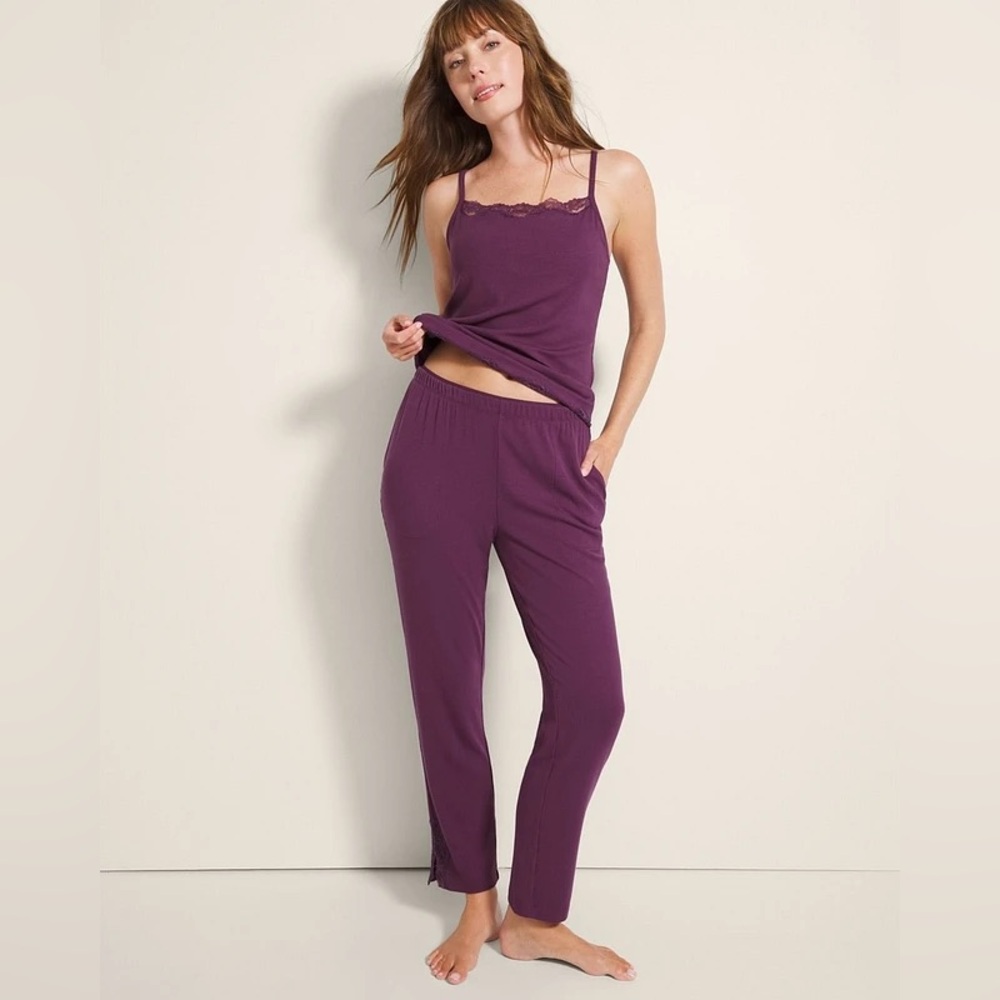Soma Cool Nights Sleep Pajama Pants | XS | Blackberry Wine Ribbed Lace Ankle